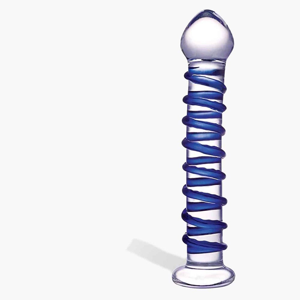 Spiral Glass Dildo Blue Spiral Glass Dildo Blue