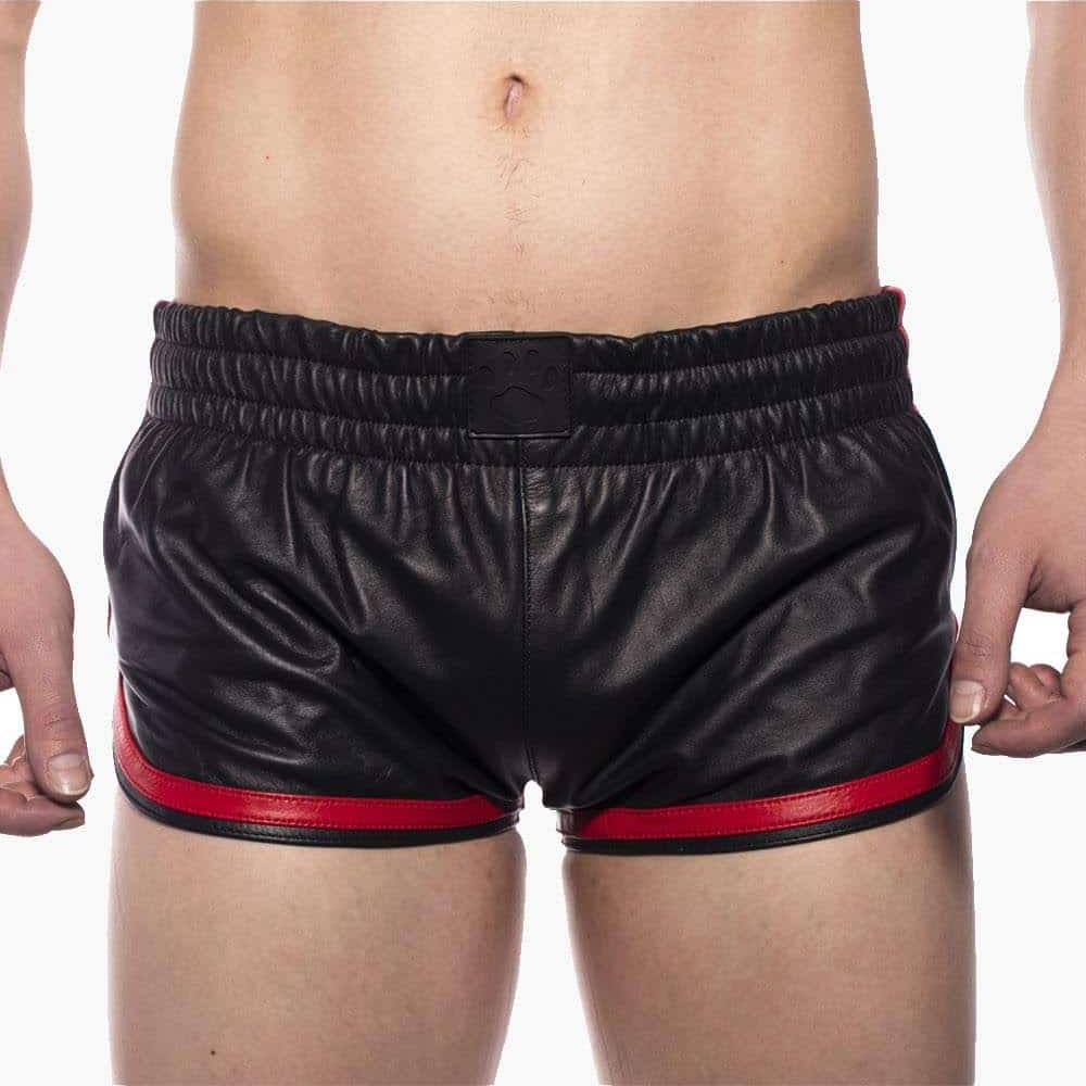 Leather Sports Shorts Black/Red Leather Sports Shorts Black/Red