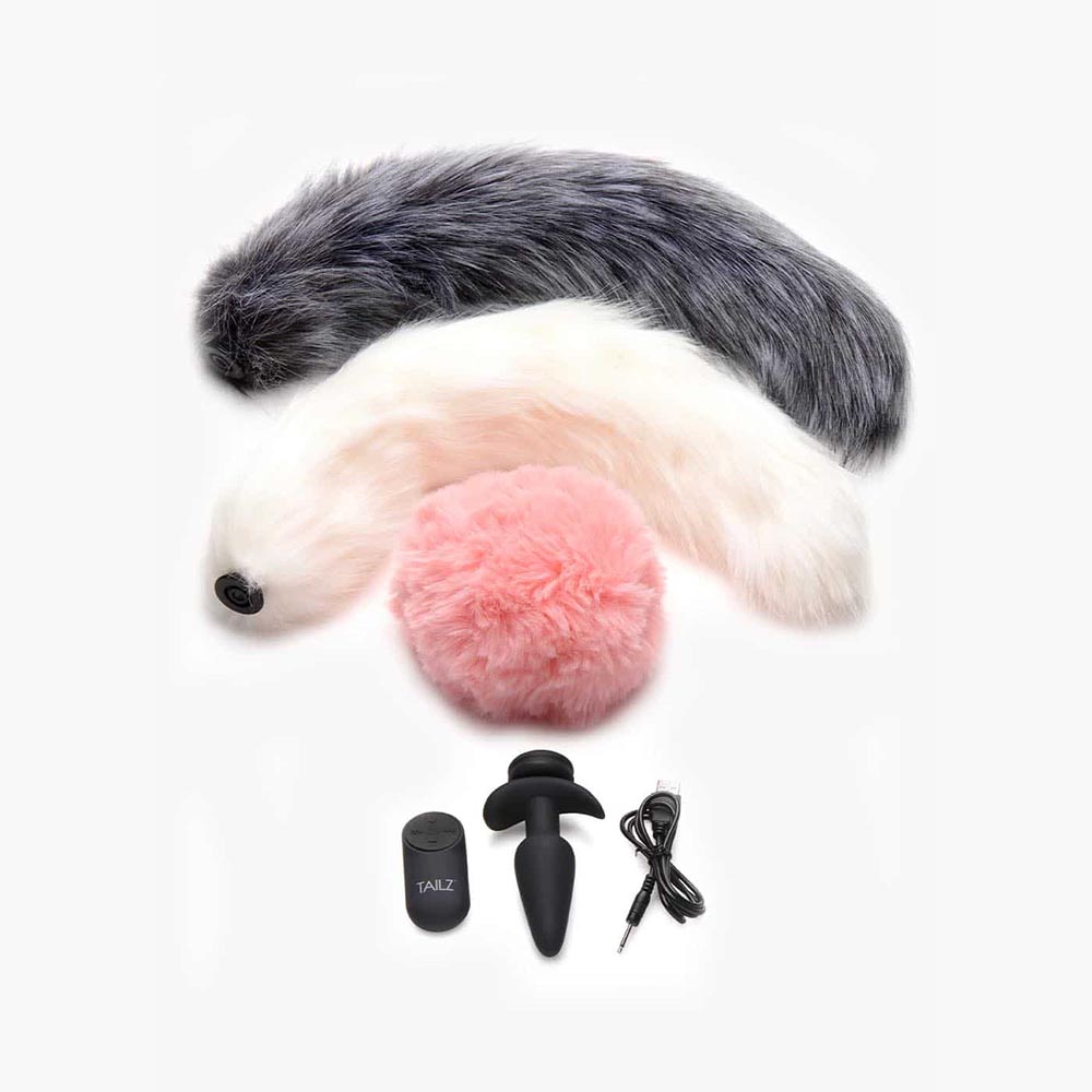 Snap-On Vibrating Silicone Anal Plug & 3 Tails With Remote Control