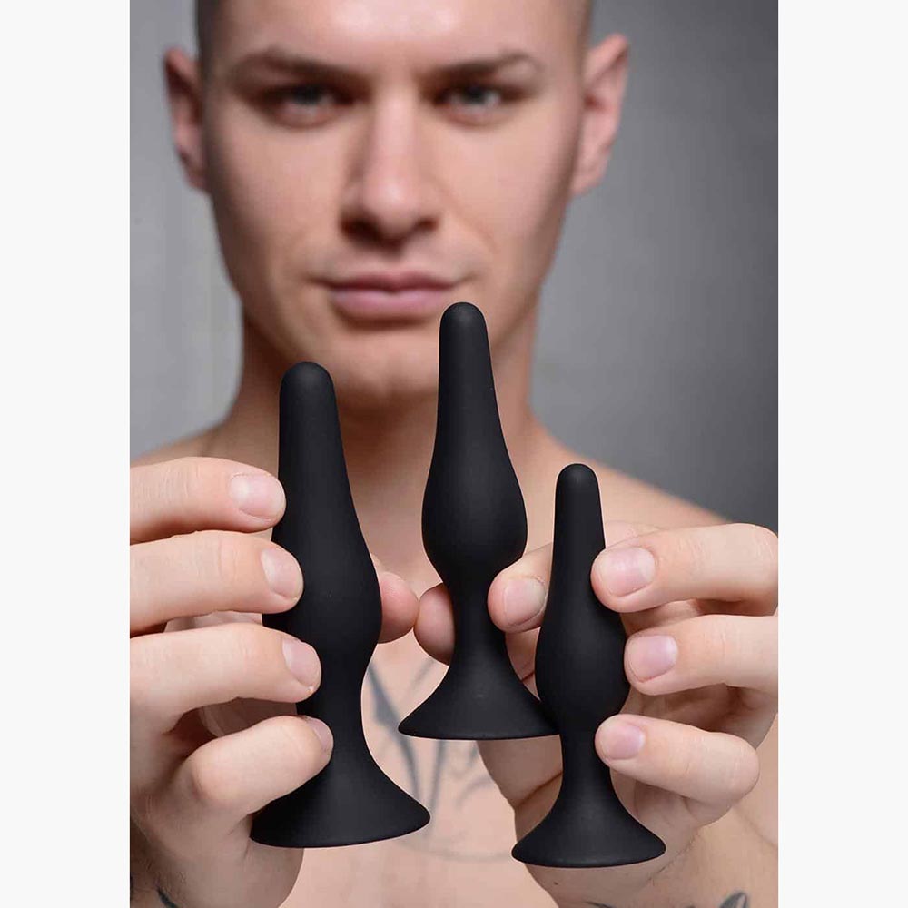 Triple Spire Tapered Silicone Anal Trainer Set Black Triple Spire Tapered Silicone Anal Trainer Set Black