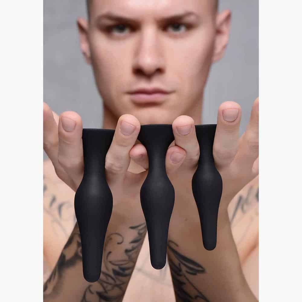 Triple Spire Tapered Silicone Anal Trainer Set Black Triple Spire Tapered Silicone Anal Trainer Set Black