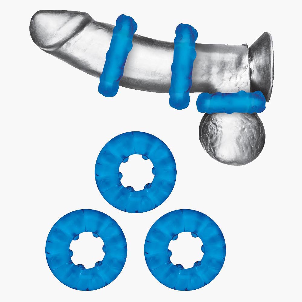 3 Pack Ribbed Rider Cock Ring Set