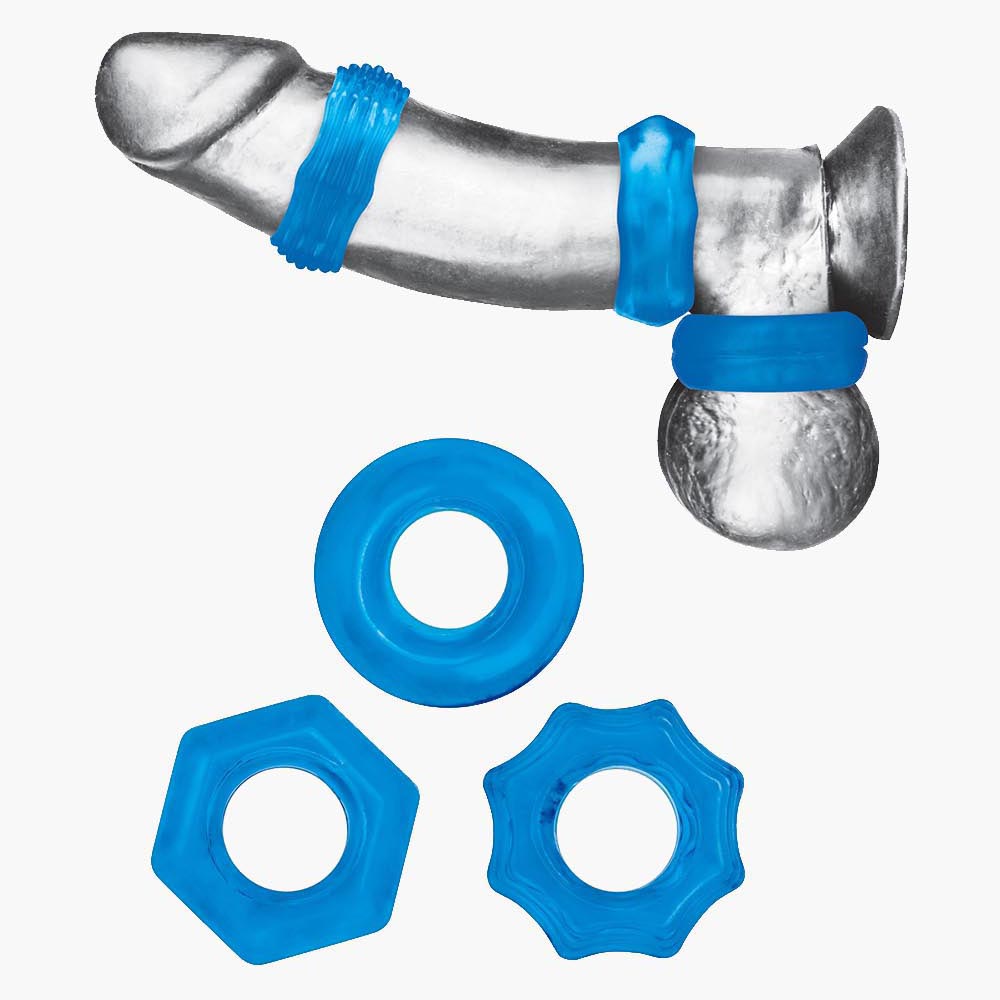 3 Pack Nuts & Bolts Stretch Cock Ring Set 3 Pack Nuts & Bolts Stretch Cock Ring Set