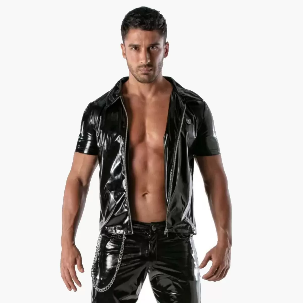 Vinyl zipped vest black