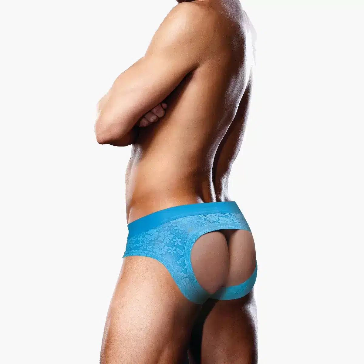 Neon Blue Lace Open Back Brief