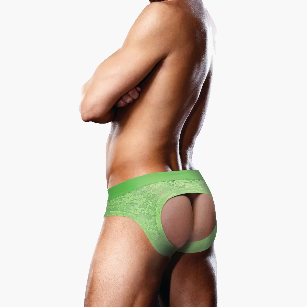 Neon Green Lace Open Back Brief