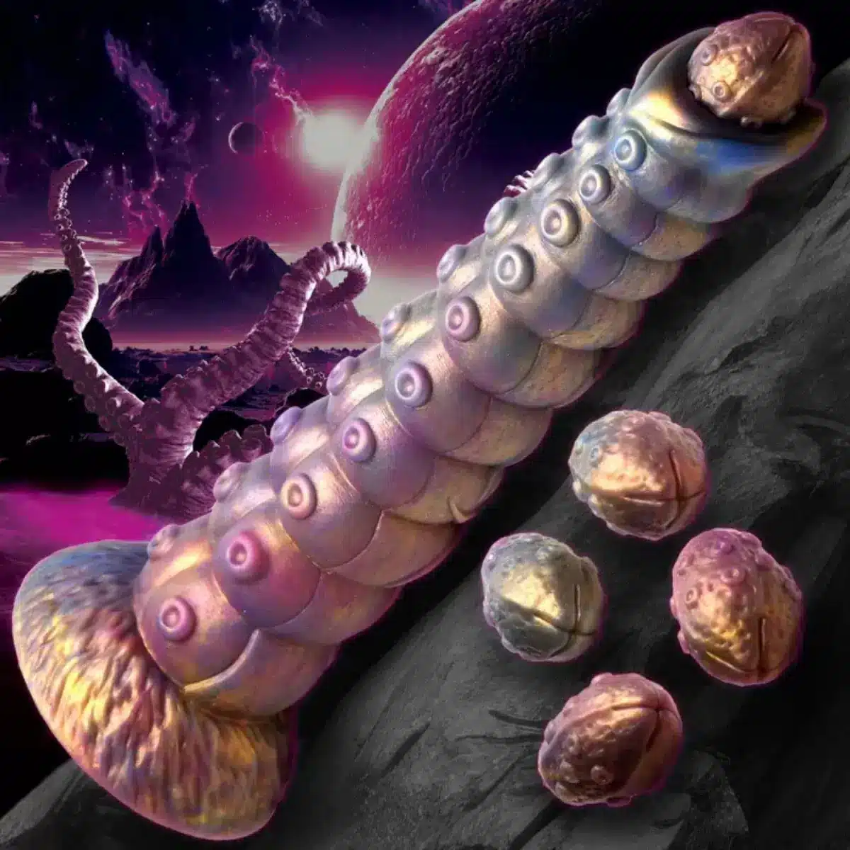 Deep Invader Tentacle Ovipositor Silicone Dildo with Eggs Deep Invader Tentacle Ovipositor Silicone Dildo with Eggs