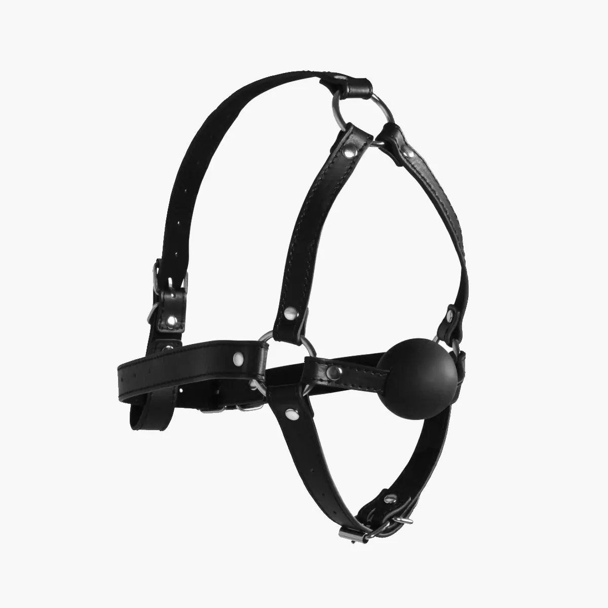 Head Harness with Solid Ball Gag Black