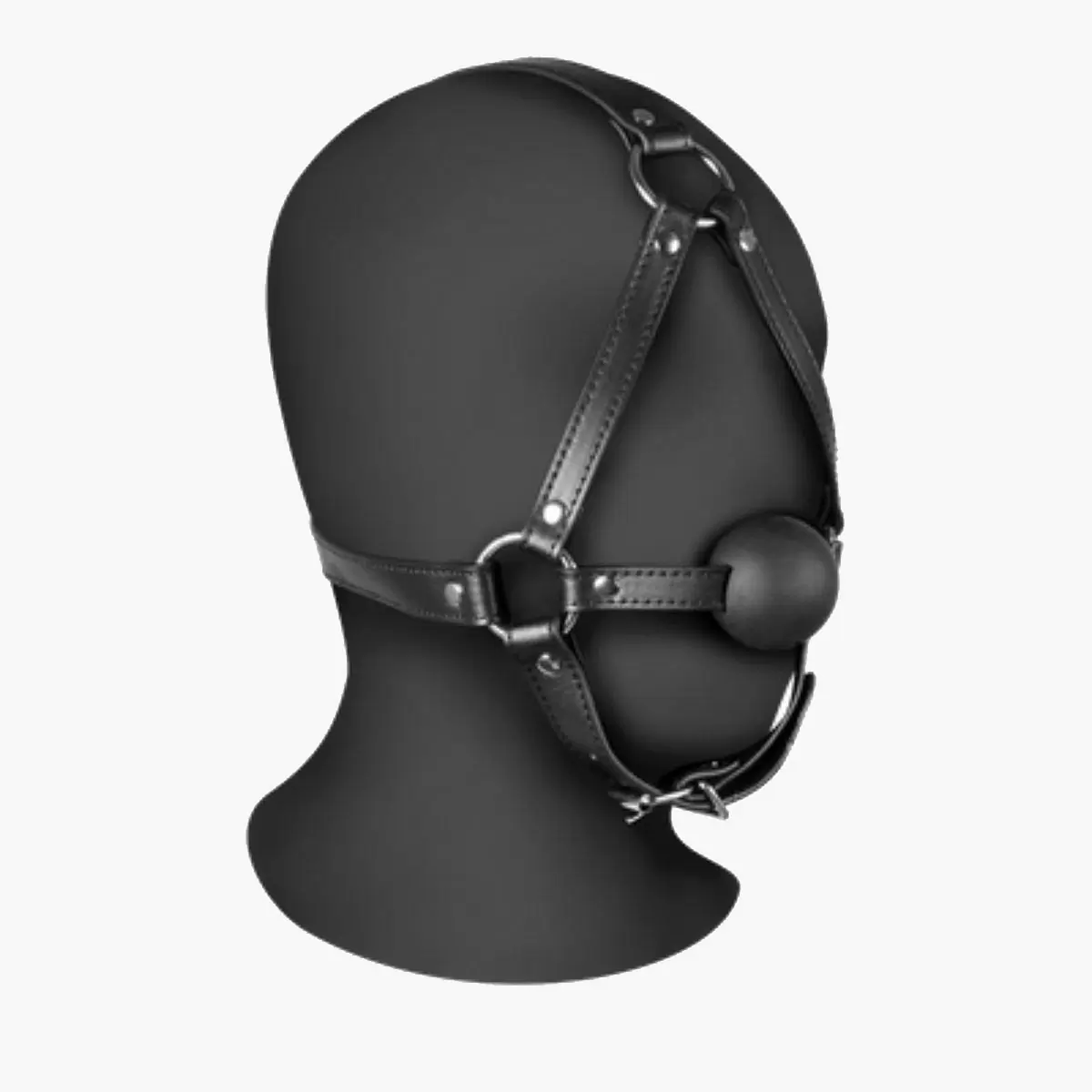 Head Harness with Solid Ball Gag Black
