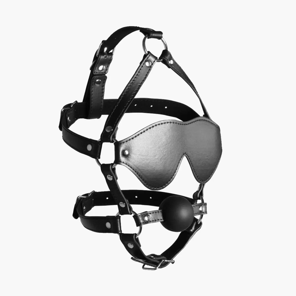Blindfolded Head Harness with Solid Ball Gag Blindfolded Head Harness with Solid Ball Gag