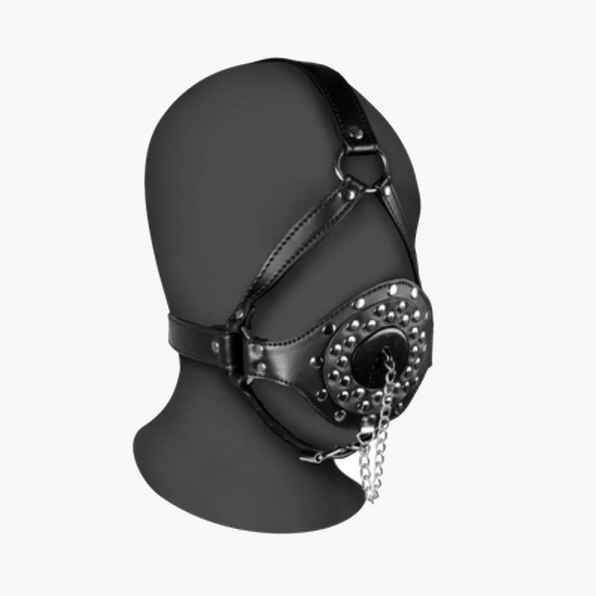 Open Mouth Gag Head Harness with Plug Stopper Black