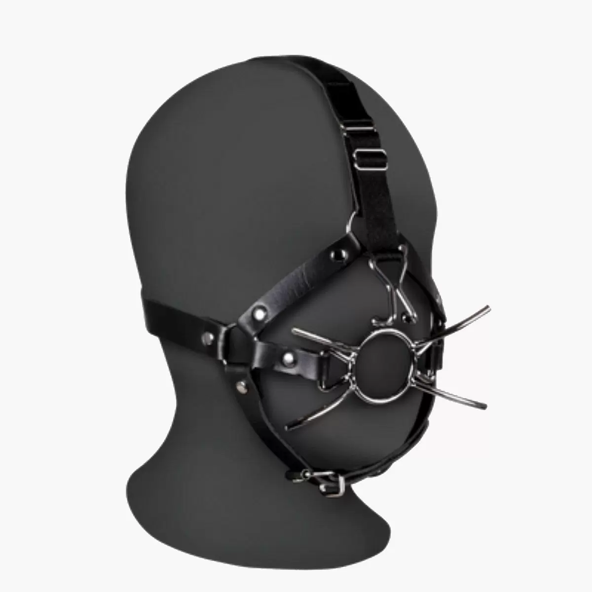 Head Harness with Spider Gag and Nose Hooks Black