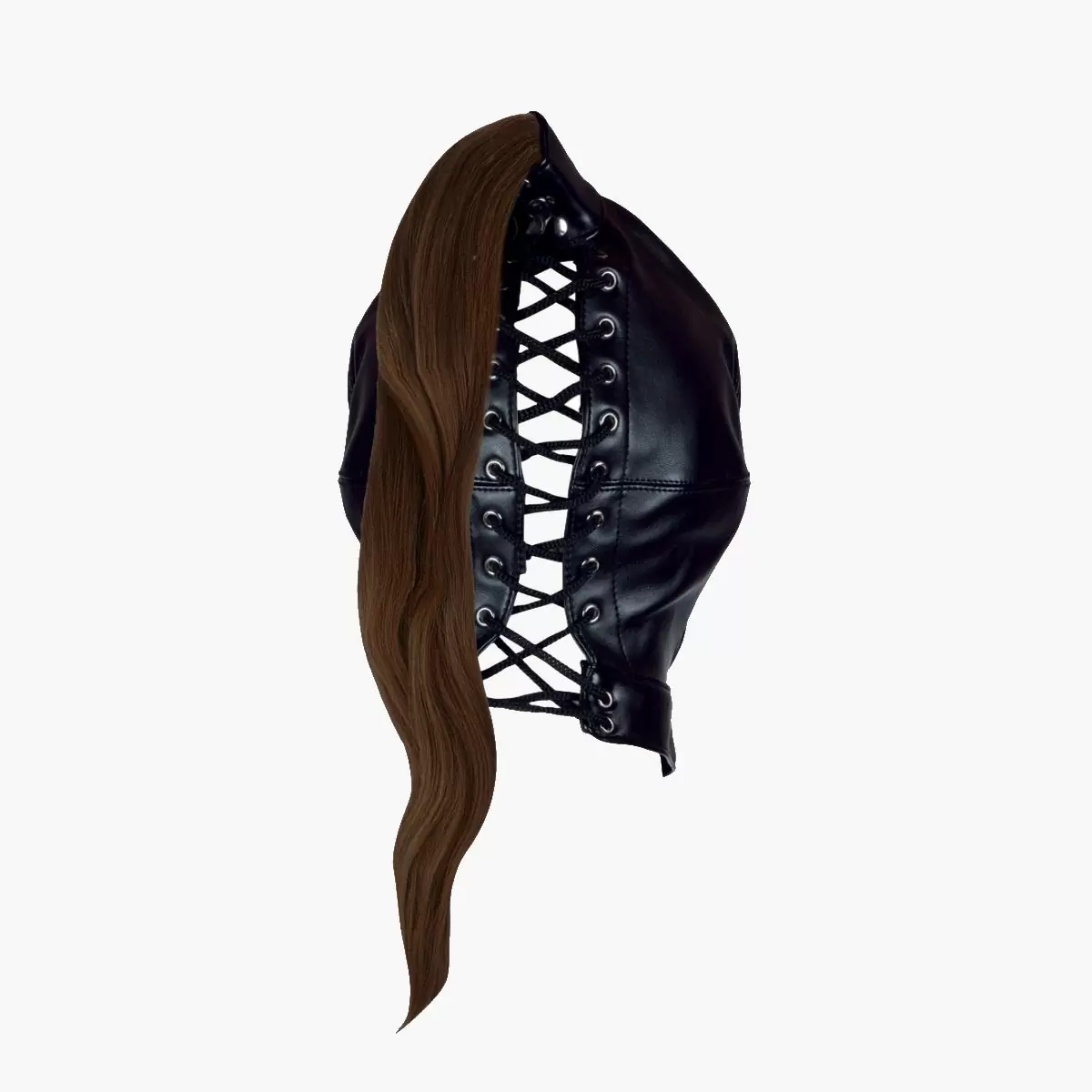 Mask with Brown Ponytail Black
