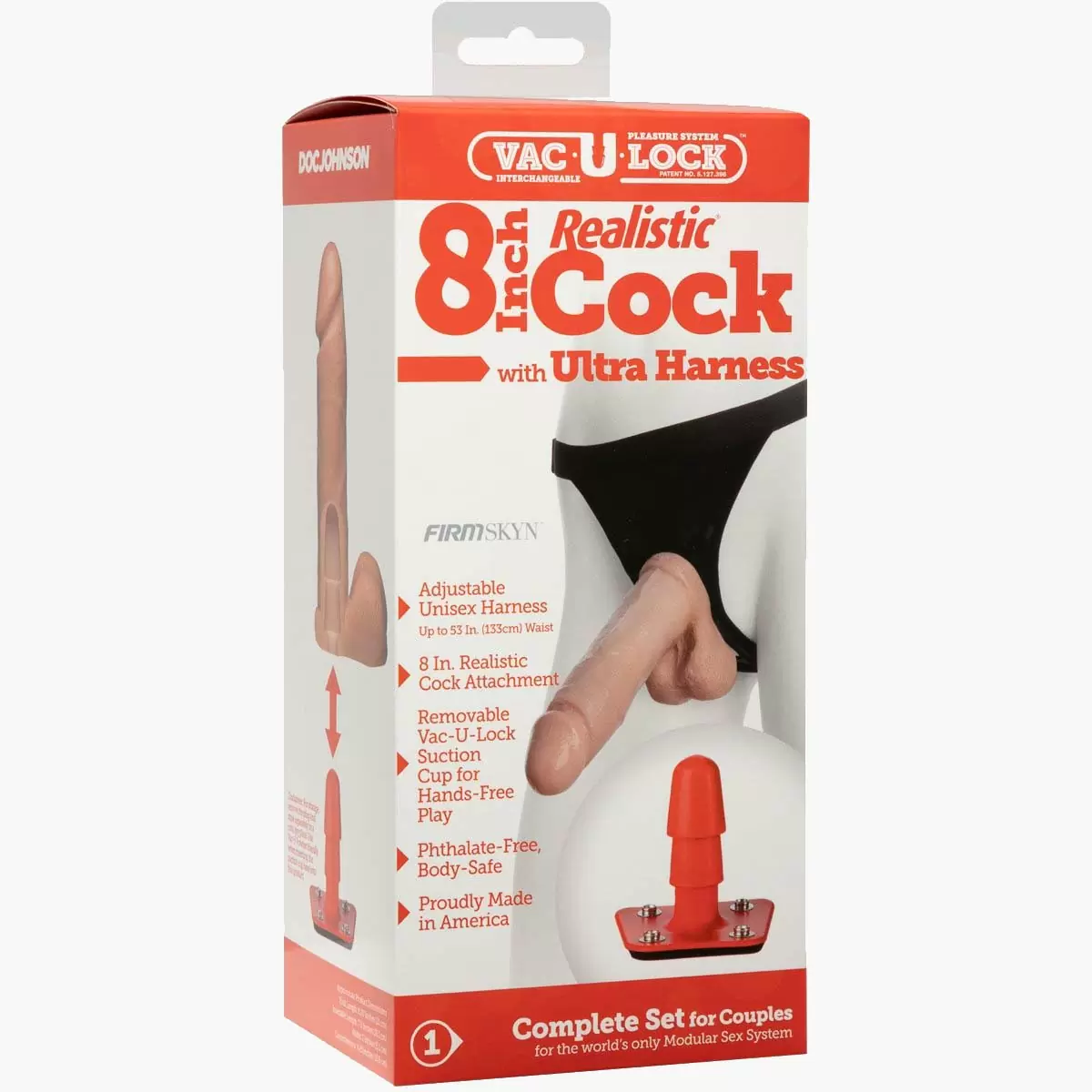 Realistic Cock with Ultra Harness Vac U Lock White 8in Realistic Cock with Ultra Harness Vac U Lock White 8in
