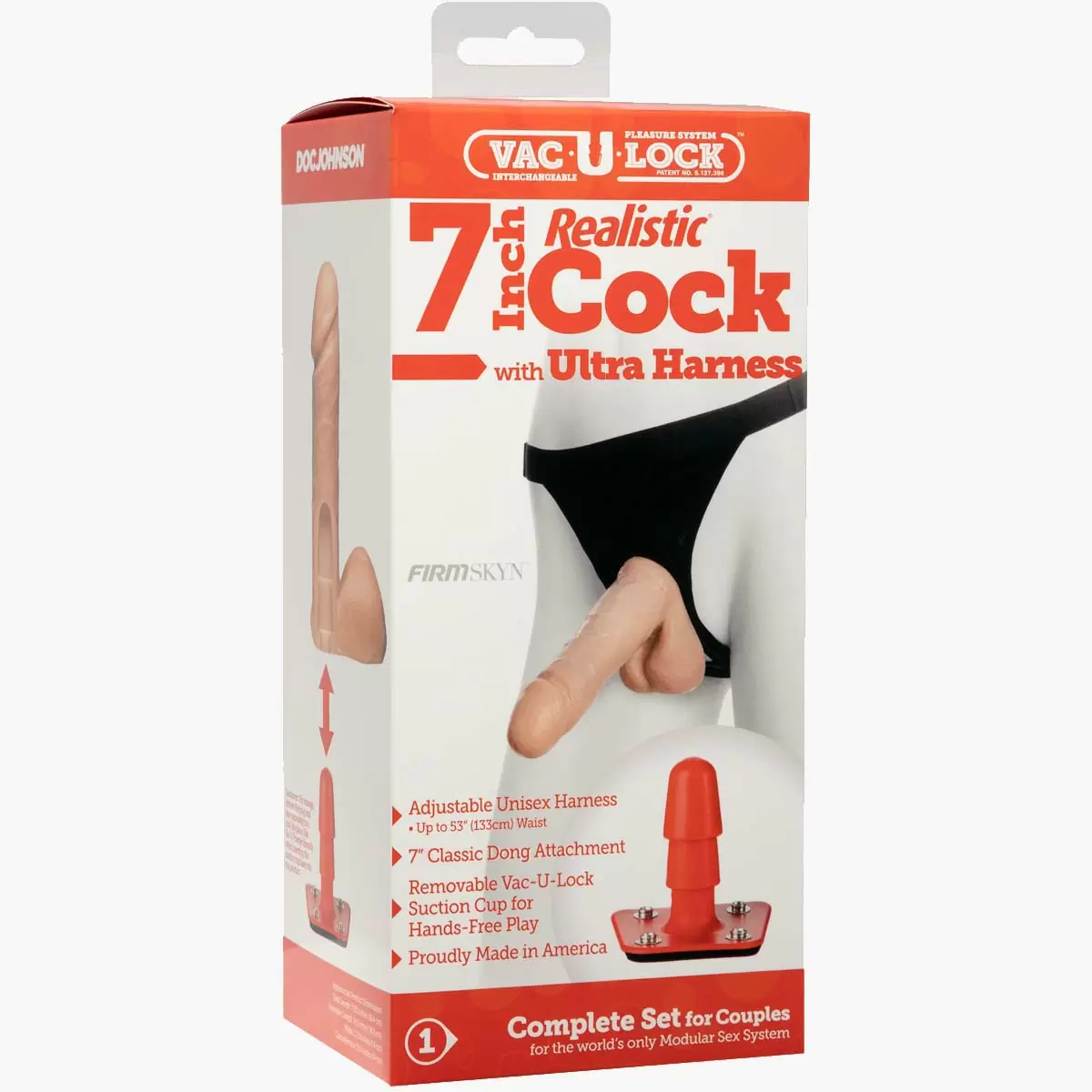 Vac U Lock Realistic Cock with Ultra Harness White 6in Vac U Lock Realistic Cock with Ultra Harness White 6in