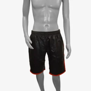 Leather Long Sports Shorts Black with Red Leather Long Sports Shorts Black with Red