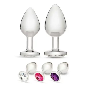 Crystal Jewels Metal Butt Plug Clear Pink Purple M L