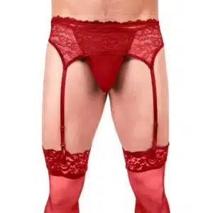 Red Mens Lace Garter Set