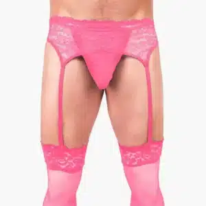Mens Pink Lace Garter Set