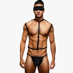 3 Piece Wet Look Chest Harness Black