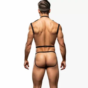 3 Piece Wet Look Chest Harness Black